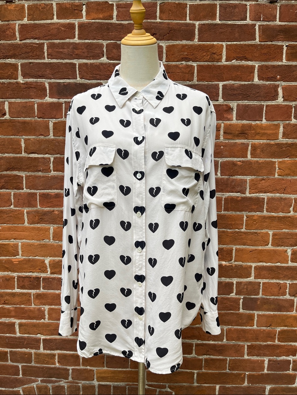 Equipment Ivory Blouse with Black Broken Heart Print